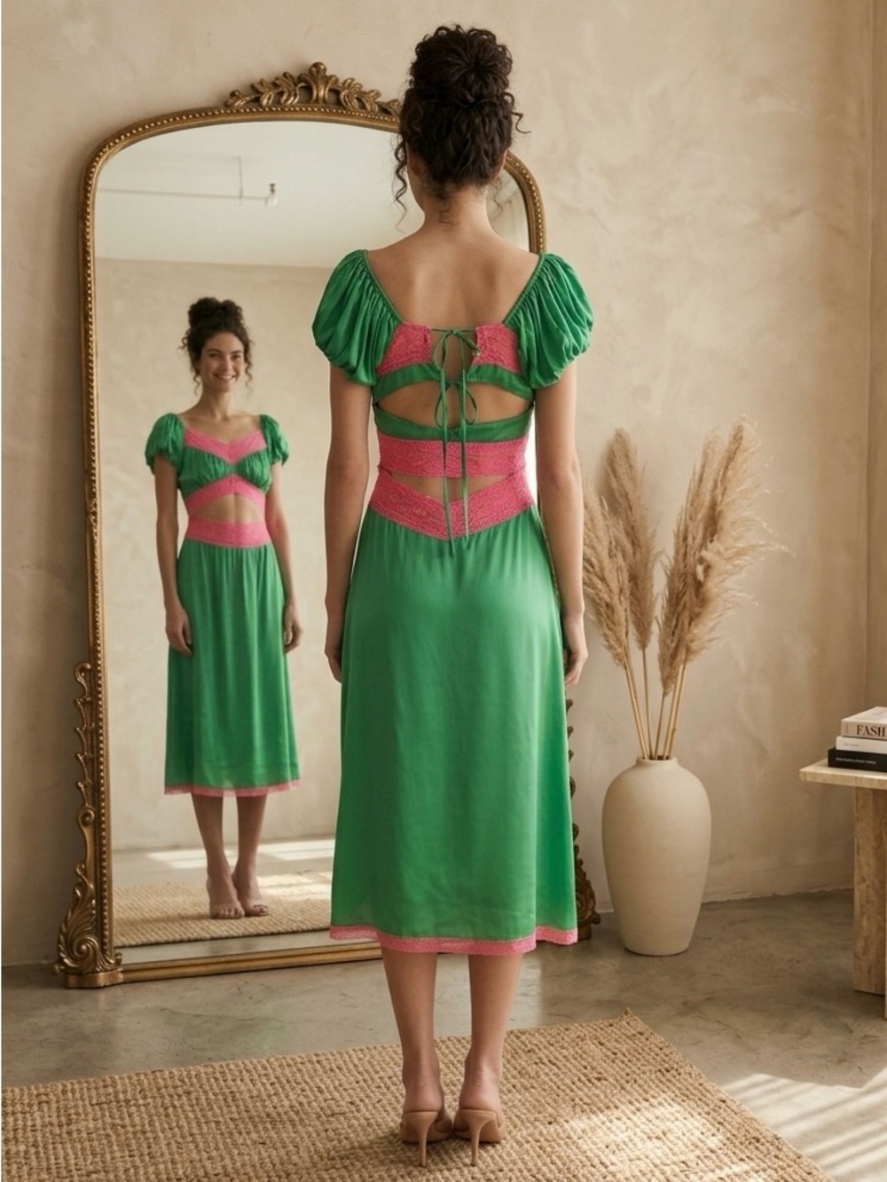 Anthropologie Love The Label Charlese Midi Dress Watermelon Cutout Small NWT